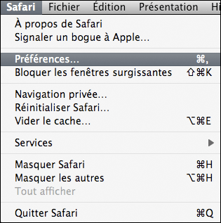 Menu Safari
