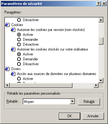 Paramaètres de sécurité IE 5